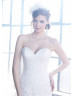 Strapless Sweetheart Beaded Ivory Lace Organza Ruffle Wedding Dress